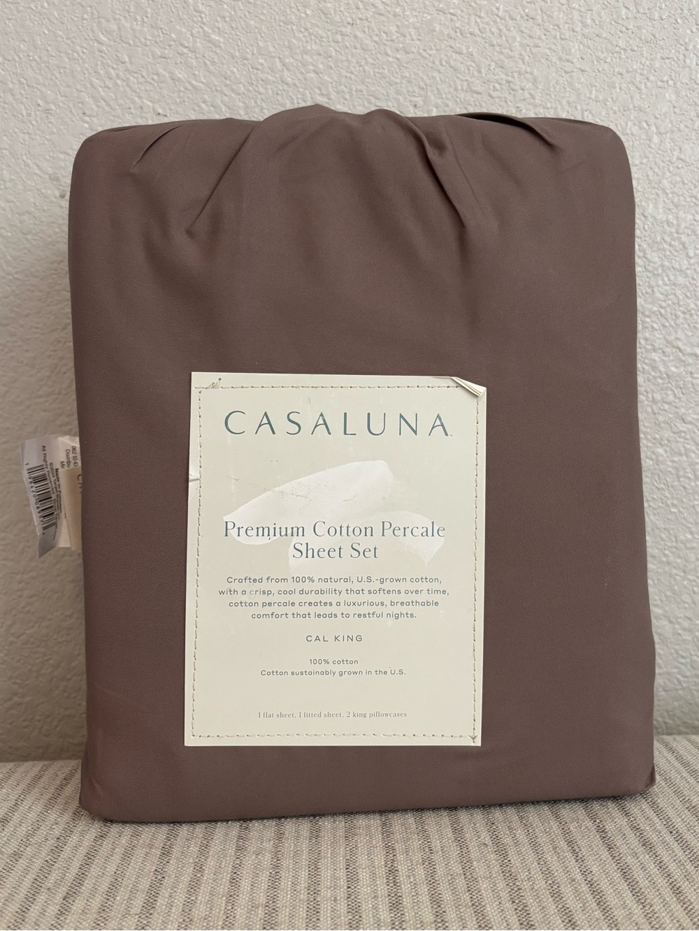 NWT California King 400 Thread Count Percale Sheet Set Fig Brown - Casaluna